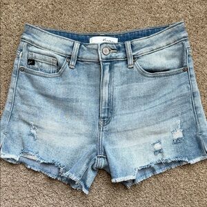 KanCan Light Blue Distressed Frayed Hem Denim Shorts